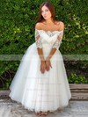 Ball Gown Off-the-shoulder Ankle-length Tulle Sashes / Ribbons Wedding Dresses #PDS00023524