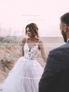 Princess V-neck Sweep Train Tulle Appliques Lace Wedding Dresses #PDS00023525