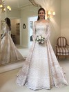 Ball Gown Off-the-shoulder Sweep Train Lace Buttons Wedding Dresses #PDS00023527