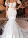 Trumpet/Mermaid Sweetheart Court Train Lace Tulle Appliques Lace Wedding Dresses #PDS00023529
