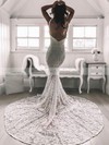 Trumpet/Mermaid V-neck Sweep Train Lace Appliques Lace Wedding Dresses #PDS00023532