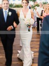 Trumpet/Mermaid V-neck Sweep Train Satin Tulle Wedding Dresses #PDS00023537