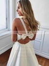 A-line V-neck Sweep Train Satin Bow Wedding Dresses #PDS00023538