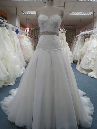 Great Ivory Organza Beading Appliques Lace Sweetheart Princess Wedding Dresses #PDS00020607