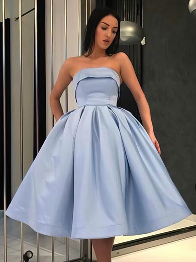 Princess Strapless Satin Tea-length Short Prom Dresses #PDS020106666
