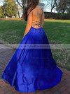 A-line V-neck Floor-length Satin Split Front Prom Dresses #PDS020106769