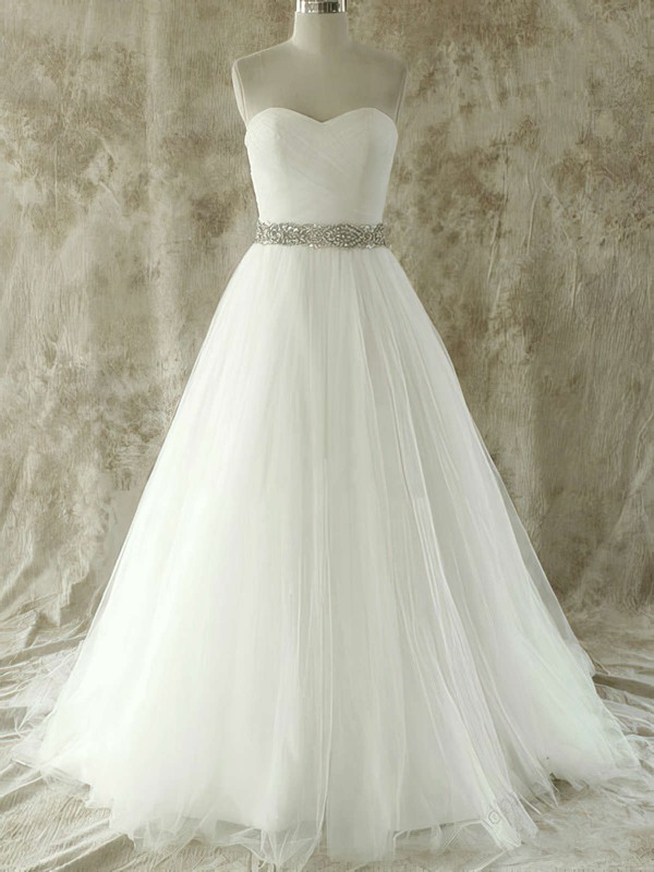 Popular Ivory Tulle with Crystal Detailing Court Train Sweetheart Wedding Dress #PDS00020609