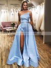 A-line Strapless Sweep Train Satin Sashes / Ribbons Prom Dresses #PDS020106846