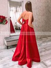 A-line Strapless Sweep Train Satin Sashes / Ribbons Prom Dresses #PDS020106849