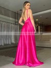 A-line V-neck Sweep Train Silk-like Satin Split Front Prom Dresses #PDS020106866