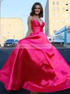Ball Gown V-neck Sweep Train Satin Pockets Prom Dresses #PDS020106871