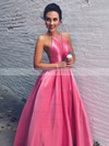 Ball Gown Scoop Neck Floor-length Satin Pockets Prom Dresses #PDS020106893