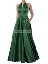 Ball Gown Scoop Neck Floor-length Satin Pockets Prom Dresses #PDS020106893