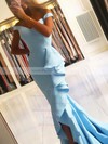 Trumpet/Mermaid Off-the-shoulder Asymmetrical Silk-like Satin Sashes / Ribbons Prom Dresses #PDS020106909