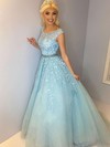 Ball Gown Scoop Neck Sweep Train Tulle Beading Prom Dresses #PDS020106667