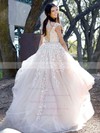 Ball Gown Scoop Neck Sweep Train Tulle Beading Prom Dresses #PDS020106667