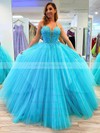 Princess V-neck Sweep Train Tulle Beading Prom Dresses #PDS020106721