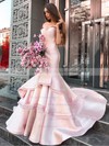 Trumpet/Mermaid Off-the-shoulder Court Train Satin Tiered Prom Dresses #PDS020106777