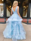 Ball Gown V-neck Floor-length Tulle Tiered Prom Dresses #PDS020106925