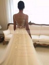 Ball Gown V-neck Sweep Train Tulle Beading Wedding Dresses #PDS00023574