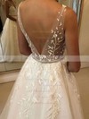 Ball Gown V-neck Sweep Train Tulle Beading Wedding Dresses #PDS00023574