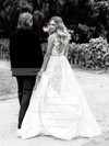 Princess Scoop Neck Sweep Train Lace Appliques Lace Wedding Dresses #PDS00023575