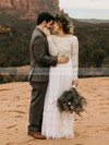 A-line Scoop Neck Floor-length Lace Tulle Appliques Lace Wedding Dresses #PDS00023578