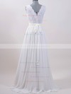 Sweep Train Lace Chiffon Sashes / Ribbons V-neck Cheap White Wedding Dresses #PDS00020615