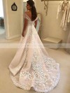 Ball Gown Off-the-shoulder Sweep Train Tulle Appliques Lace Wedding Dresses #PDS00023581