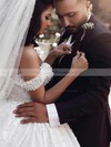 Ball Gown Off-the-shoulder Floor-length Satin Flower(s) Wedding Dresses #PDS00023583