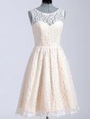 Best Scoop Neck Covered Button Knee-length Champagne Lace Wedding Dresses #PDS00020616