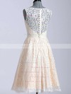 Best Scoop Neck Covered Button Knee-length Champagne Lace Wedding Dresses #PDS00020616