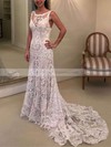 Trumpet/Mermaid Scoop Neck Sweep Train Lace Appliques Lace Wedding Dresses #PDS00023598