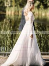 A-line V-neck Floor-length Lace Tulle Lace Wedding Dresses #PDS00023600