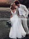 A-line V-neck Floor-length Tulle Appliques Lace Wedding Dresses #PDS00023606