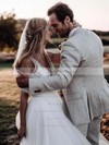 A-line V-neck Floor-length Tulle Appliques Lace Wedding Dresses #PDS00023606