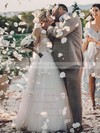 A-line V-neck Floor-length Tulle Appliques Lace Wedding Dresses #PDS00023610