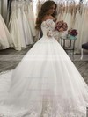 Ball Gown Off-the-shoulder Court Train Tulle Appliques Lace Wedding Dresses #PDS00023619