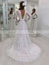 A-line V-neck Sweep Train Lace Sashes / Ribbons Wedding Dresses #PDS00023622