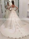 Ball Gown V-neck Sweep Train Satin Appliques Lace Wedding Dresses #PDS00023626