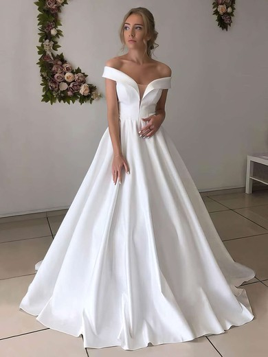 Ball Gown Off-the-shoulder Floor-length Satin Wedding Dresses #PDS00023628