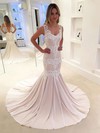 Trumpet/Mermaid V-neck Sweep Train Chiffon Appliques Lace Wedding Dresses #PDS00023631