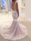 Trumpet/Mermaid V-neck Sweep Train Chiffon Appliques Lace Wedding Dresses #PDS00023631