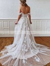 A-line Sweetheart Sweep Train Tulle Appliques Lace Wedding Dresses #PDS00023638