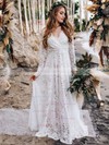 A-line V-neck Floor-length Lace Wedding Dresses #PDS00023639