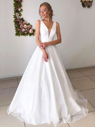 Ball Gown V-neck Floor-length Sequined Wedding Dresses #PDS00023641