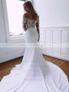 Trumpet/Mermaid Scoop Neck Sweep Train Stretch Crepe Appliques Lace Wedding Dresses #PDS00023643