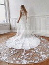 Trumpet/Mermaid Scoop Neck Chapel Train Tulle Appliques Lace Wedding Dresses #PDS00023644