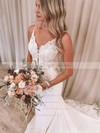Trumpet/Mermaid V-neck Court Train Stretch Crepe Appliques Lace Wedding Dresses #PDS00023648