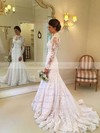 Trumpet/Mermaid High Neck Sweep Train Tulle Appliques Lace Wedding Dresses #PDS00023649